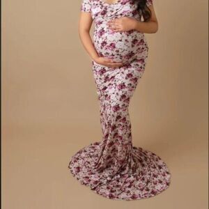 Sew Trendy Maternity Photography Gown Mermaid Zoie Dress Maxi Stretchy Floral